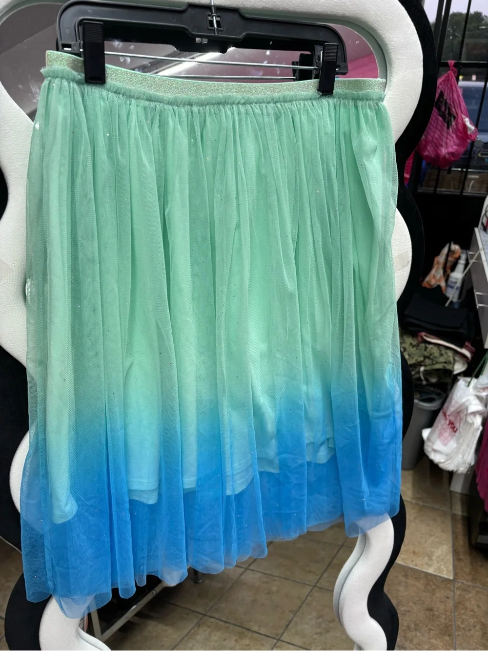 JUSTICE Mint-to-Blue Ombre Tulle Skirt